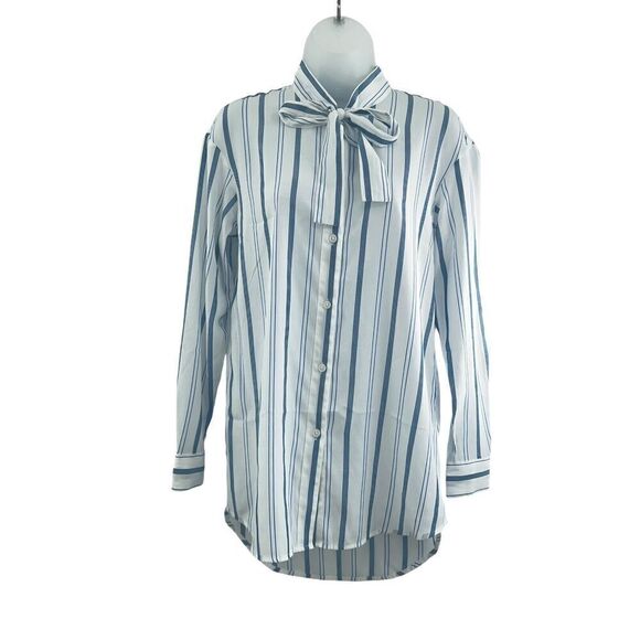 Elizabeth and James Button Down Tunic Shirt Women's XS White Blue Striped Light - Picture 1 of 12